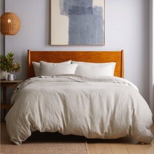 Quince European Linen Duvet Cover King Cal King Gray and White Striped